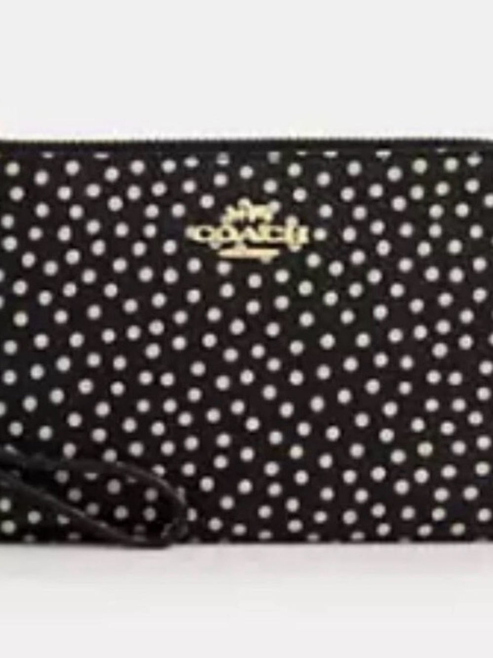 Coach Black and White Polka Dot Wristlet with Gold Logo